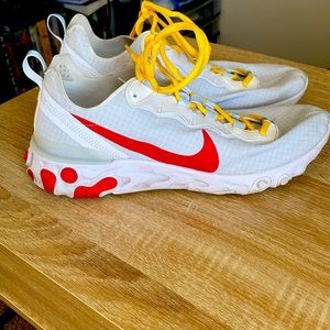 Men’s Nike React, size US 11, white/red/yellow